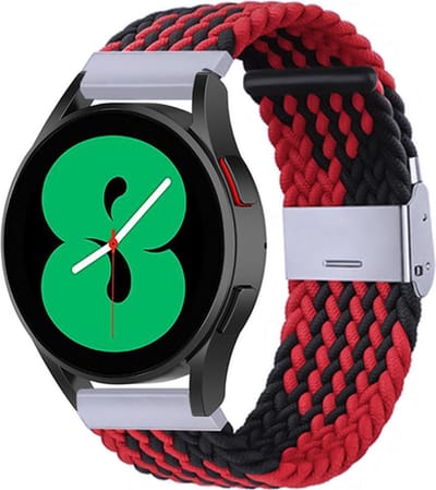 By Qubix - Braided nylon bandje 20mm - Rood / zwart - Geschikt voor Samsung Galaxy Watch 7 (40 & 44mm) - Galaxy Watch FE - Galaxy Watch 6 - Galaxy Watch 6 Pro - Galaxy Watch 5 - 5 Pro - Galaxy Watch 4 - 4 Classic - Active 2 - Watch 3 (41mm)