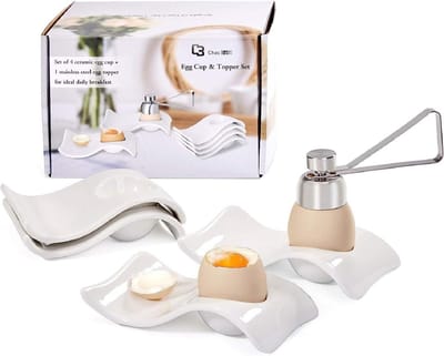 Keramische Eierdopjes Set voor Ontbijt en Brunch - Eierdopje en Eiersnijder Combo