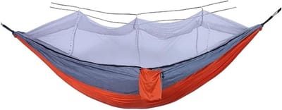 Draagbare Hangmat - Kampeer Bed - Buiten Ontspannen - Met Klamboe - 680 g - Grijs Oranje
