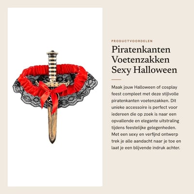 Dailygoods- Voetenzak Piratenkant - Cosplay Accessoire - Halloween Kostuum - Sexy Ontwerp - Herbruikbaar - 22,8 cm lengte - Kousenband