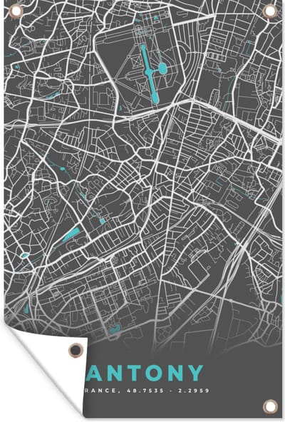 Muurdecoratie Antony - Kaart - Plattegrond - Stadskaart - Frankrijk - 120x180 cm - Tuinposter - Tuindoek