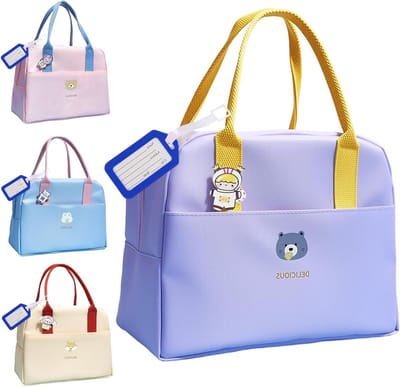 Vrolijke Thermische Lunchtas voor Vrouwen, Isolerende Mini Koeltas voor School, Picknick en Reizen (Paars)