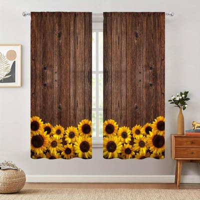 2 pièces Rideau Impression 3D Tournesol, Traitement de Fenêtre à Poches pour Barre Pour Chambre à Coucher Bureau Cuisine Salon Bureau Décoration de Maison Décoration de Pièce W50H130(CM)x2pcs&HOOK black
