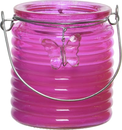 Citronella kaars - in windlicht - roze - 20 branduren - citrusgeur