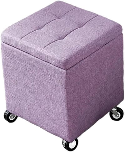 Opberg Poef - Voetenbank Zitje - Woonruimte Organiseren - Verrijdbaar Met Wielen - 44.5 x 30 cm - Paars