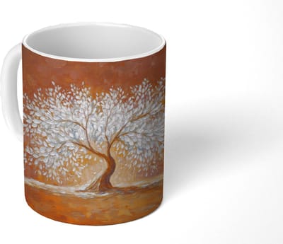 Mok - Koffiemok - Abstract - Boom - Wit - Bladeren - Mokken - 350 ML - Beker - Koffiemokken - Theemok