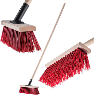 KADAX Straatbezem met lange steel van hout en nylon, veegbezem met metalen steelhouder, brede industriële bezem, comfortabele zaalbezem, zand, verschillende maten (30 cm, rood)