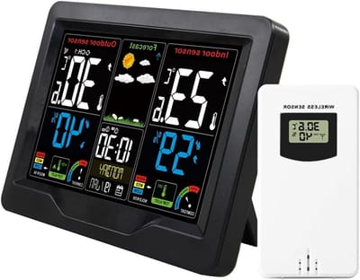 Digitale Weerstation Klok - Weerklok Buiten - Weersvoorspelling Thuiskijken - Binnen en Buiten - 16 x 11.6 x 3 cm