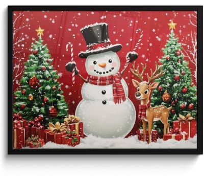 Poster in lijst - Fotolijst 80x60 cm - Posters - Feestvreugde - Winterbos - Kleurrijk - Posterlijst zwart - Decoratie - Wanddecoratie woonkamer - Muurdecoratie slaapkamer