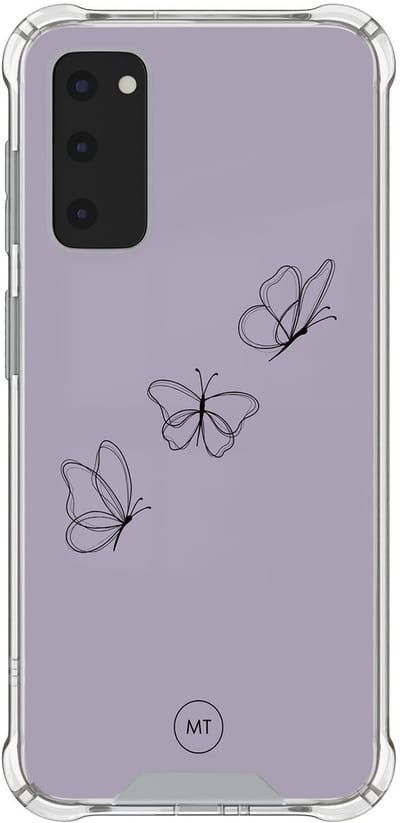 Hoesje (shockproof) geschikt voor Samsung Galaxy S20 FE - Vlindertjes - Extra sterke case - TPU/polycarbonaat - Print - Paars, Transparant