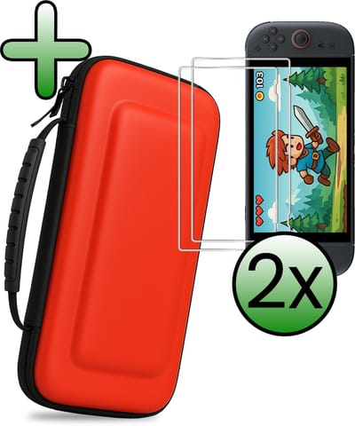 Hoesje Geschikt voor Nintendo Switch 2 Case Hoes Hard Cover Met 2x Screenprotector - Bescherm Case Geschikt voor Nintendo Switch 2 Hoes - Rood