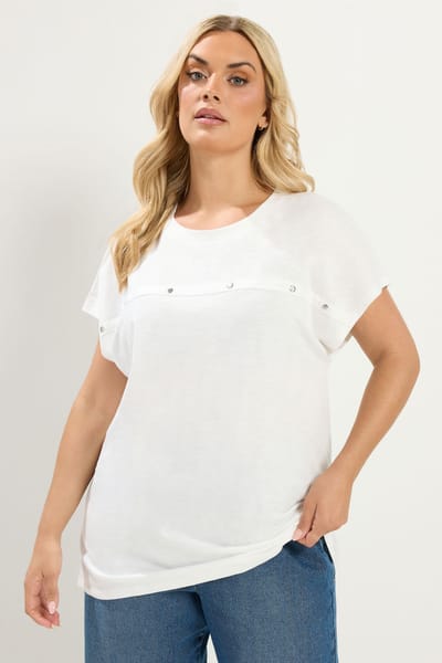 Yours Wit Tshirt Met Studs En Aangeknipte Mouwen Size 42