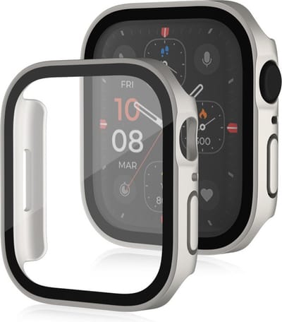 Watch case screenprotector - hoesje - gehard glas - geschikt voor Apple Series 7 / 8 / 9 met case size 41 mm - sterrenlicht