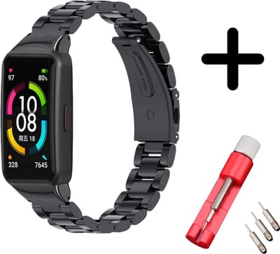 Strap-it Stalen schakel bandje - geschikt voor Huawei Band 6 / Honor Band 6 - zwart + inkort toolkit