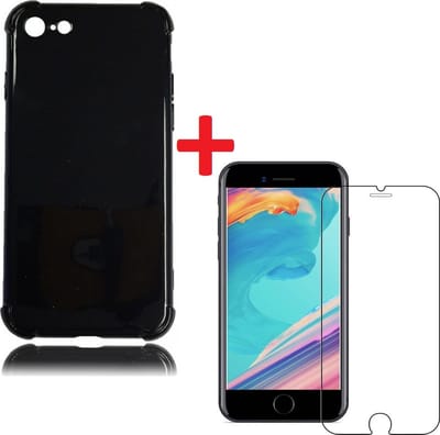 Shock-proof silicone hoesje Zwart met 2 Pack Tempered glas Screen Protector Geschikt voor: Apple iPhone iPhone SE 2020 / 7 / 8