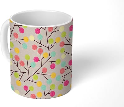 Mok - Koffiemok - Meisje - Lolly snoep - Boom - Patronen - Girl - Roze - Kinderen - Kindje - Mokken - 350 ML - Beker - Koffiemokken - Theemok