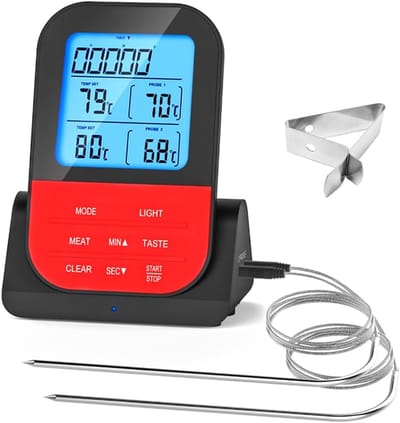 Digitale thermometer met twee programmeerbare draadloze sensoren – Waterdichte barbecue thermometer