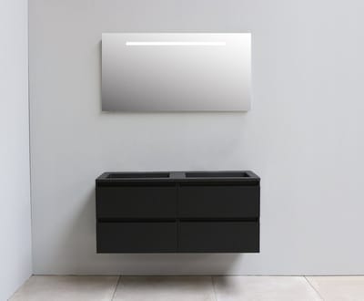 Adema Bella badmeubel met acryl wastafel Zwart zonder kraangaten met spiegel met licht 120X55X46cm Zwart mat