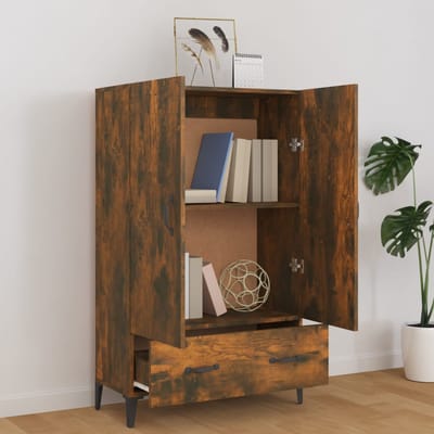 vidaXL - Hoge - kast - 70x31x115 - cm - bewerkt - hout - gerookt - eikenkleurig