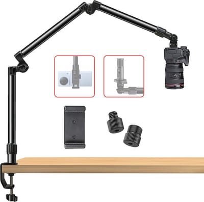 Verstelbare Overhead Camera Mount Bureaustandaard voor DSLR en Webcam - 360° Flexibele Arm tot 8,2 kg