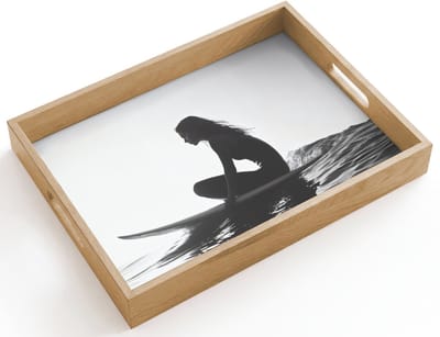 Dienblad hout 40x30 cm - Schootdienblad - Silhouet - Vrouw - Surfplank - Water - Borrelplank rechthoek - Plateau dienbladen