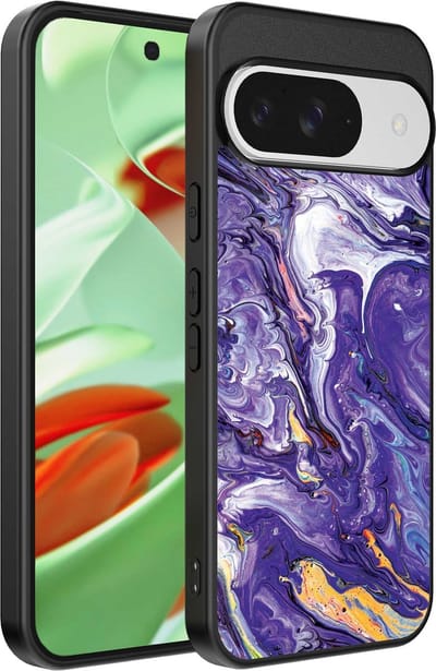 Geschikt voor Google Pixel 9 Pro Telefoonhoesje met Paars Goud Marmer Opdruk - TPU Backcover Case Purple Gold Marble Design - Paars Goud - Smartphonica geschikt voor Google Pixel 9 Pro