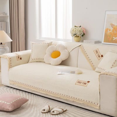 Koreans Sofakussen voor Alle Seizoenen, Puur Katoenen Stof Antislip Kussenhoes, Katoenen Liefde Geborduurd Sofakussen 70*70cm