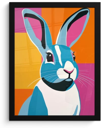 Poster in lijst - Fotolijst 30x40 cm - Posters - Haas - Kleurvakken - Oren - Roze - Posterlijst zwart - Decoratie - Wanddecoratie woonkamer - Muurdecoratie slaapkamer