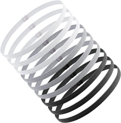 Elastische antislip sporthaarbanden, 9-delige set met siliconen grip, dunne fitness hoofdbanden voor dames en heren, ideaal voor tennis, basketbal en hardlopen