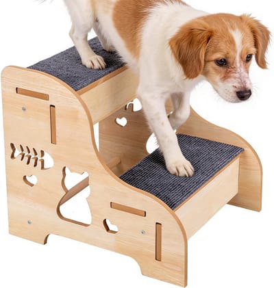Hondentrap Hout - Helling Huisdier - Veilig Klimmen - Antislip Tapijt - 36x33x6 cm - Houtlook