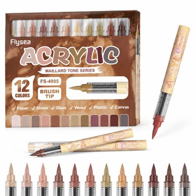 Acrylmarker - Maillard-kleurenset - vloeibare inkt met zachte punt, niet doorschijnend en geschikt voor lagen - voor tekenen en handwerk - basisverpakking