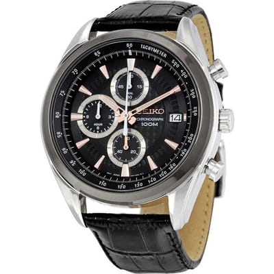 Seiko Leather Chronograph 45 mm Staal Zwart | SSB183P1