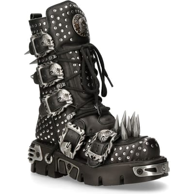 New Rock zwart lederen gotische laarzen met studs-1535-S1