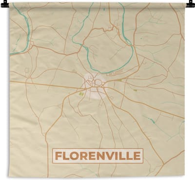 Wandkleed - Wanddoek - Florenville - Stadskaart - Vintage - Kaart - Plattegrond - 180x180 cm - Wandtapijt