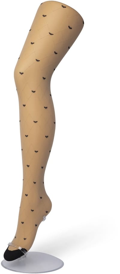 Bonnie Doon Dames Hartjes Panty 30 Denier Beige maat S/M - Hartjes en Ruitjes - Chique Panty - Hart Dessin - Brede Boord - Comfort - Geruite Print - Little Hearts Tights - Feestelijk - Huidskleur - Nude - BP201905.297