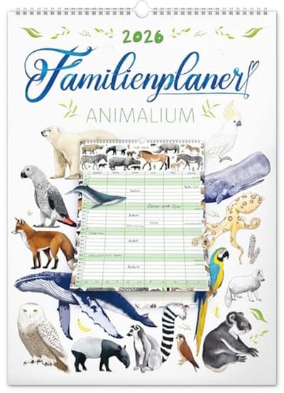 Familie Wandkalender XXL 2026 - Maandplanner met 6 Kolommen voor Dierenliefhebbers