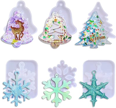 Epoxyhars Mallen voor Kerstmis - 6 Stuks Siliconen Mallen voor Sneeuwvlokken, DIY Ornamenten en Decoraties voor Kerstboom en Cadeaus