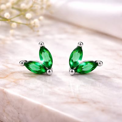 Brendoe Oorbellen Blaadjes Groen – 925 Zilver – Oorstekers met Groene Steen – Dames Oorbellen – Nikkelvrij