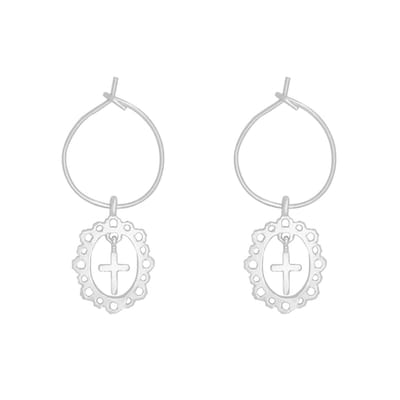 Oorbellen - Kruis - Gold plated, 2.5 micron witgoud - 2.5 centimeter - Oorhangers Cross - Religieus - Damesdingetjes