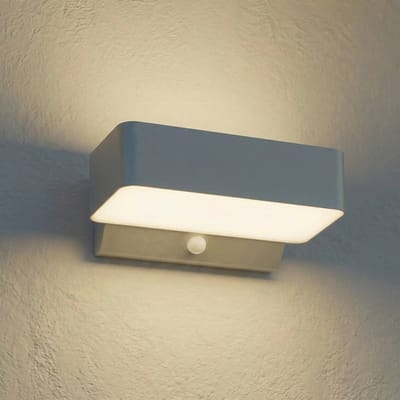 Lindby LED buiten wandlamp Fando, mat zilver, sensor, IP44