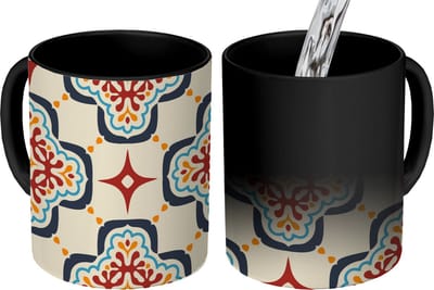 Magische Mok - Foto op Warmte Mokken - Koffiemok - Bloemen - Tegel - Vector - Patroon - Magic Mok - Beker - 350 ML - Theemok