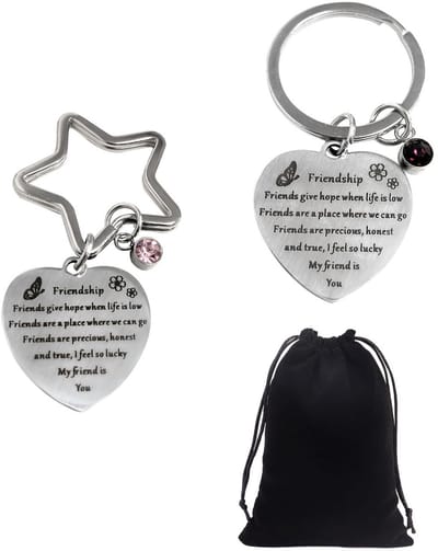 ZEYNOMAX- Vriendschapssleutelhanger - 2 stuks - Roestvrij Staal - Zwarte Organizer-tassen - Gepersonaliseerde Geschenken - 28 x 29 mm - Sleutelhanger