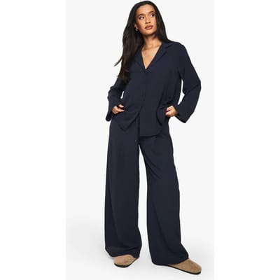 boohoo Dames Gevlochten Oversized Shirt & Broek met Trekkoord Co-ord | Marineblauw | Maat: 34