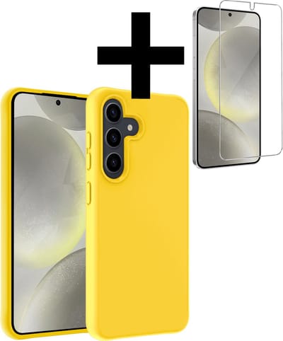 Hoesje - Met Screenprotector - Geschikt voor Samsung Galaxy S24 - Sterk & Shockproof - Back Cover - Siliconen Case - Telefoon Hoes - Telefoonhoesjes - Geel