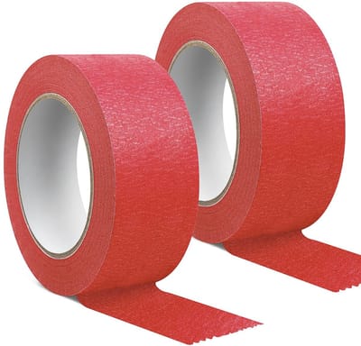 Crepe Tape Rood, 50 mm x 30 m, Masking Tape voor Schilderen, Knutselen en DIY, Schone Randen, Geen Resten, Set van 2
