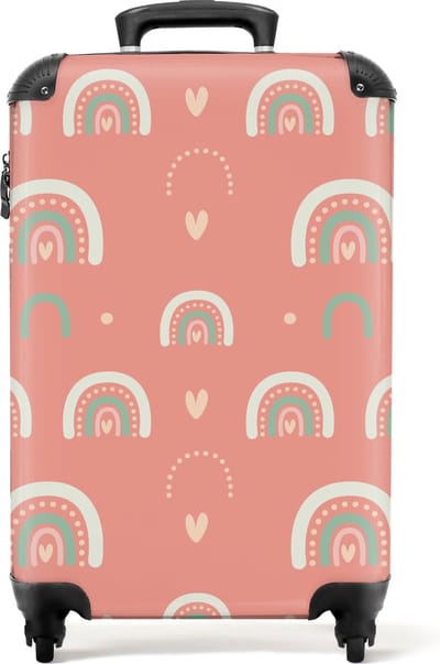 NoBoringSuitcases.com® - Kinderkoffer meisje - Kindertrolley meisjes - Roze regenboog patroon - Handbagage koffer lichtgewicht - Reiskoffer trolley kinderen - Rolkoffer met wieltjes - Past binnen 55x40x20 en 55x35x25