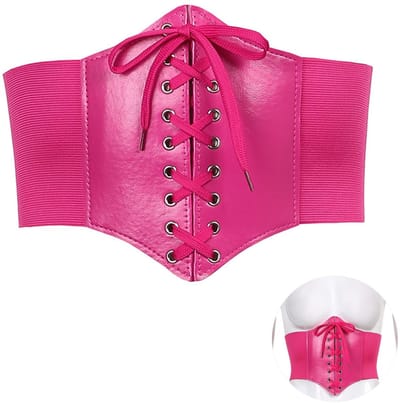 Dailygoods- Corset Dames - Elastisch Kant/klittenbandontwerp - Tailleband - Retro Corset - Halloween Verkleed - Roze PU Materiaal