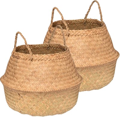 Atmosphera Opbergmand Danilo - 2x - rond - riet - naturel - 40 x 41 cm - opvouwbaar - decoratie mand