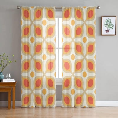 Decal Retro Moderne Tule Gordijnen voor Woonkamer Slaapkamer Transparant Gordijn voor Balkon Hal Mode Bedrukt Huisgordijnen 135W x 244H(cm)