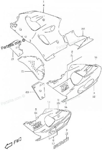 stickerhoes voor suzuki 750 gsxr 1996 tot 1999 68196-33e01-m18 nieuw